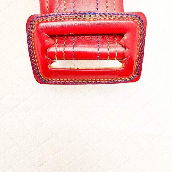 Guy Laroche France Vintage Red Leather Belt Colorful Stitching Size 28 main image 7
